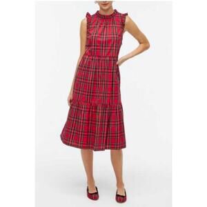 J Crew Tartan Plaid Midi Dress Tiered Flutter Sleeve Size 6 Preppy Coquette NEW